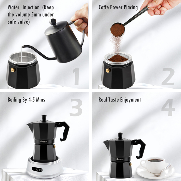 摩卡壶6杯黑色咖啡壶意式咖啡套装-2