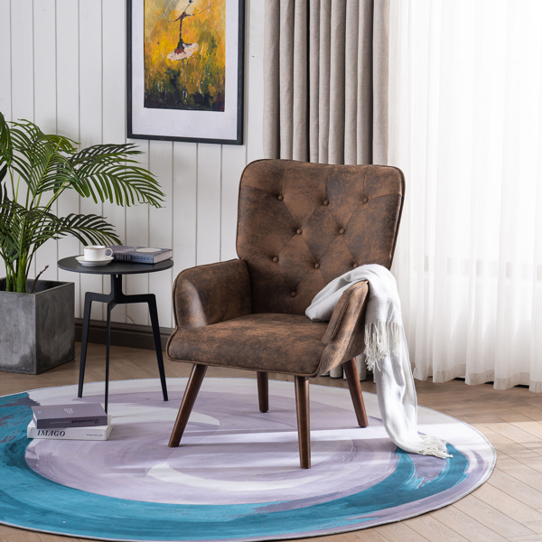 靠背拉点 鹿皮绒 软包 棕色 室内休闲椅 简约北欧风格 S101-10