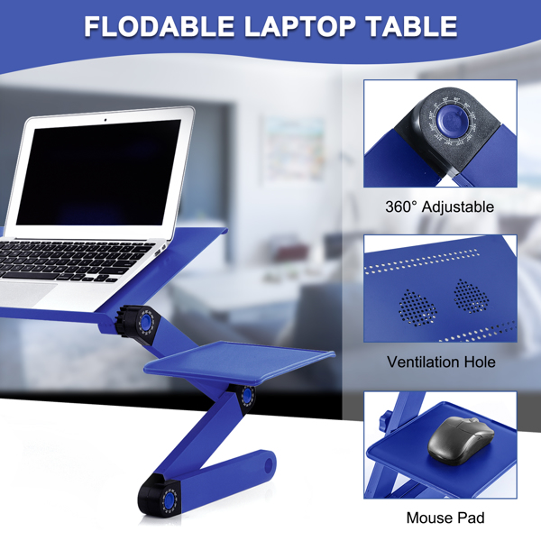铝合金折叠笔记本电脑桌支架床上桌双风扇蓝色-12