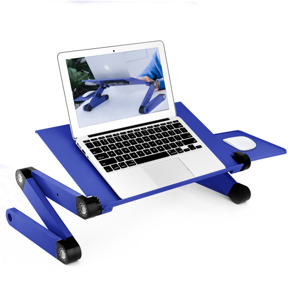 铝合金折叠笔记本电脑桌支架床上桌双风扇蓝色-10