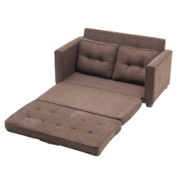  拆装 靠背拉点 双人沙发床 棕色 沙发床 简约北欧风格 148*74*81cm 实木 软包 N101 -8
