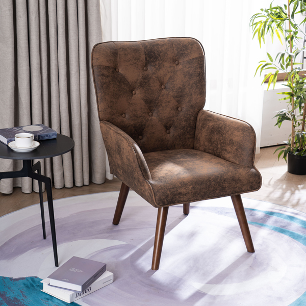 靠背拉点 鹿皮绒 软包 棕色 室内休闲椅 简约北欧风格 S101-8