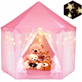 户外室内便携式折叠公主城堡帐篷儿童儿童趣味游乐童话屋儿童游戏帐篷（带暖色LED星灯）