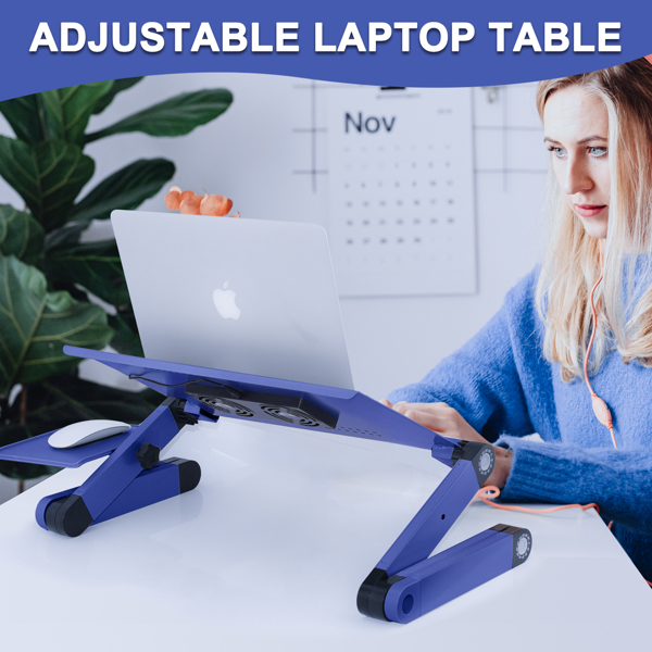 铝合金折叠笔记本电脑桌支架床上桌双风扇蓝色-11