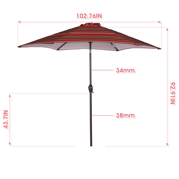 户外8.6英尺市场桌伞遮阳伞太阳伞，带倾斜和曲柄，不包括伞底座(红色条纹)-5