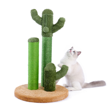 粽色仙人掌猫抓柱子带有3个猫抓柱，1个吊球，猫互动玩具适合小型猫