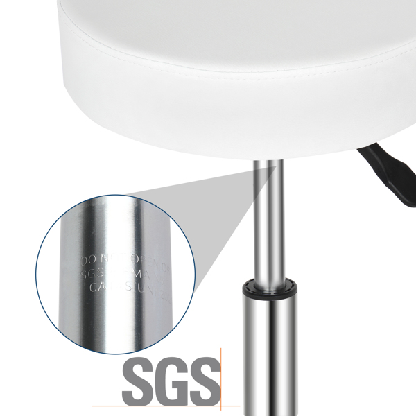 半PU皮 SGS认证气杠 定型棉8cm厚度 尼龙轮 150kg 白色 技师凳 圆形坐垫 哈哈脚-19