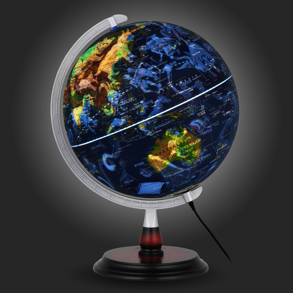 LALAHO 13in 带刻度 AR 星座灯 浮雕 地球仪 卫星蓝 ABS球体 木质底座-5