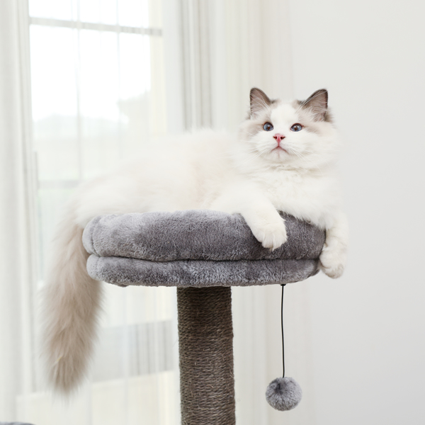 灰色中型多层猫台带有2个宽敞的猫窝，2个顶部躺窝，剑麻猫抓柱，适合猫休息，锻炼-6
