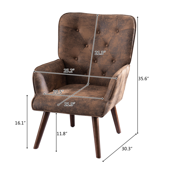 靠背拉点 鹿皮绒 软包 棕色 室内休闲椅 简约北欧风格 S101-2