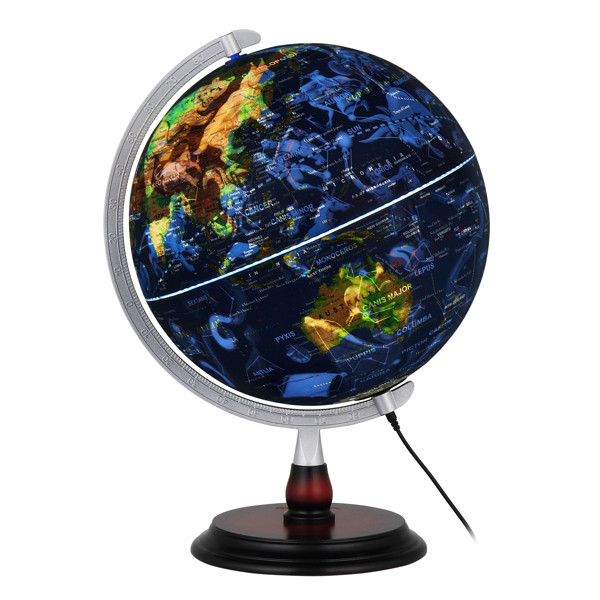 LALAHO 13in 带刻度 AR 星座灯 浮雕 地球仪 卫星蓝 ABS球体 木质底座-8