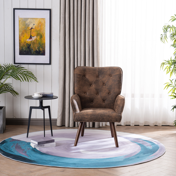 靠背拉点 鹿皮绒 软包 棕色 室内休闲椅 简约北欧风格 S101-7