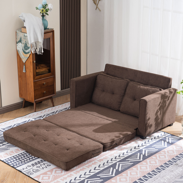  拆装 靠背拉点 双人沙发床 棕色 沙发床 简约北欧风格 148*74*81cm 实木 软包 N101 -36