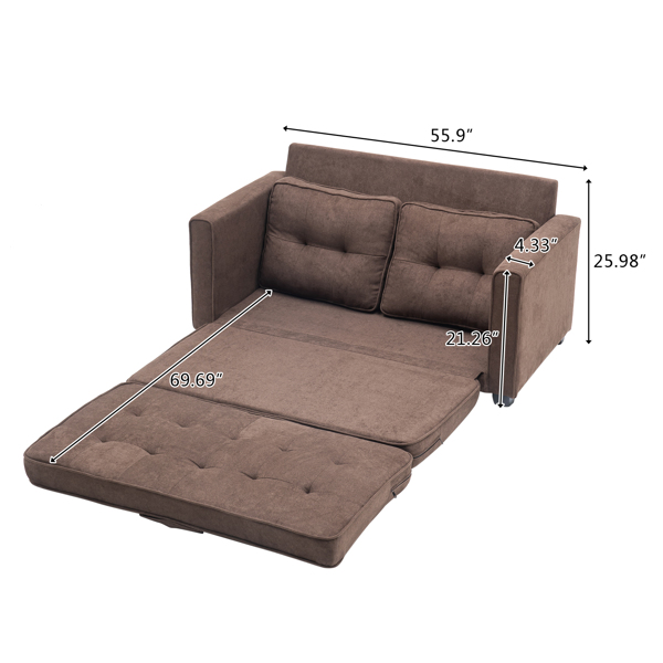  拆装 靠背拉点 双人沙发床 棕色 沙发床 简约北欧风格 148*74*81cm 实木 软包 N101 -5