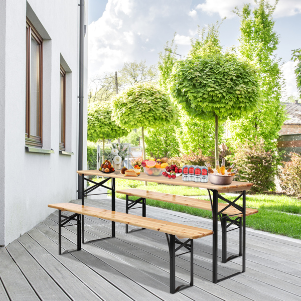 3pcs 两脚折叠 黄色 庭院折叠桌椅套装 实木 钢铁 150.00kg N001-29