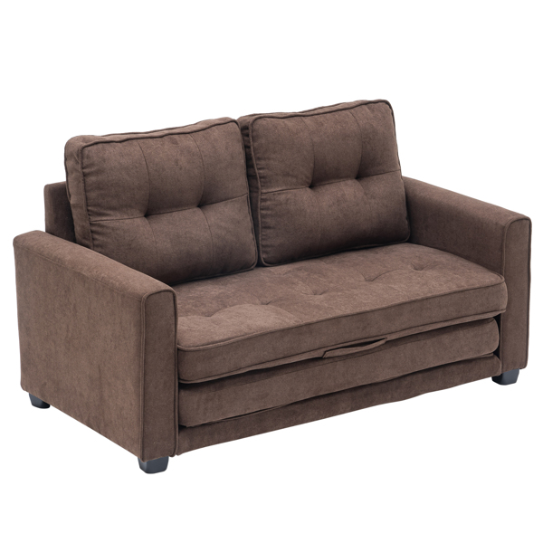  拆装 靠背拉点 双人沙发床 棕色 沙发床 简约北欧风格 148*74*81cm 实木 软包 N101 -10