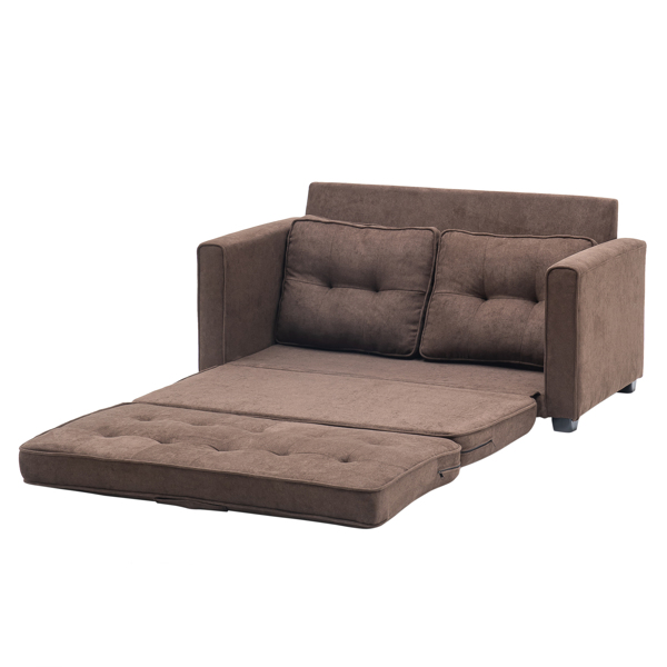  拆装 靠背拉点 双人沙发床 棕色 沙发床 简约北欧风格 148*74*81cm 实木 软包 N101 -3