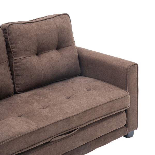  拆装 靠背拉点 双人沙发床 棕色 沙发床 简约北欧风格 148*74*81cm 实木 软包 N101 -42