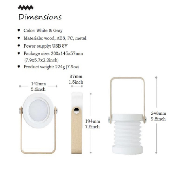 可充电灯笼灯 带木柄触摸控制  可调光 餐厅 可伸缩 便携式 夜灯 室内和室外白色(亚马逊/沃尔玛禁售)-4