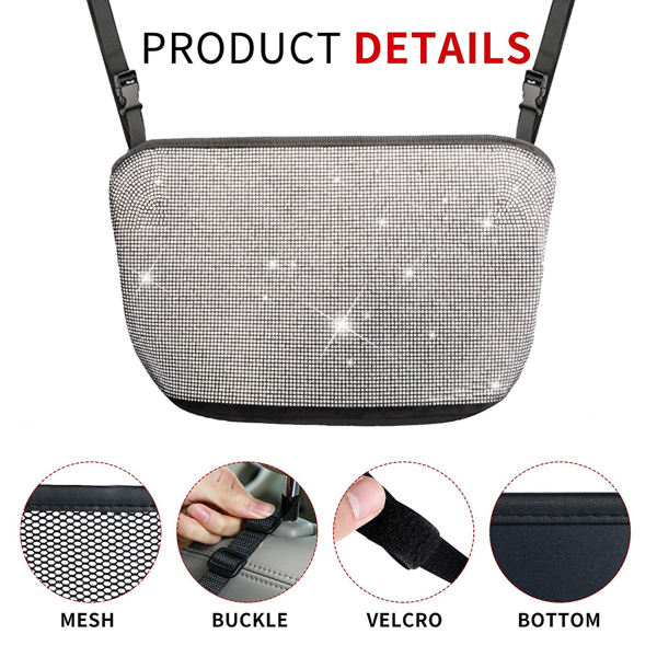 【沃尔玛禁售】汽车钻石收纳袋 Bling Handbag Holder for Car, Large Capacity Car Seat Organizer, Purse Bling Organizer White Diamond-4