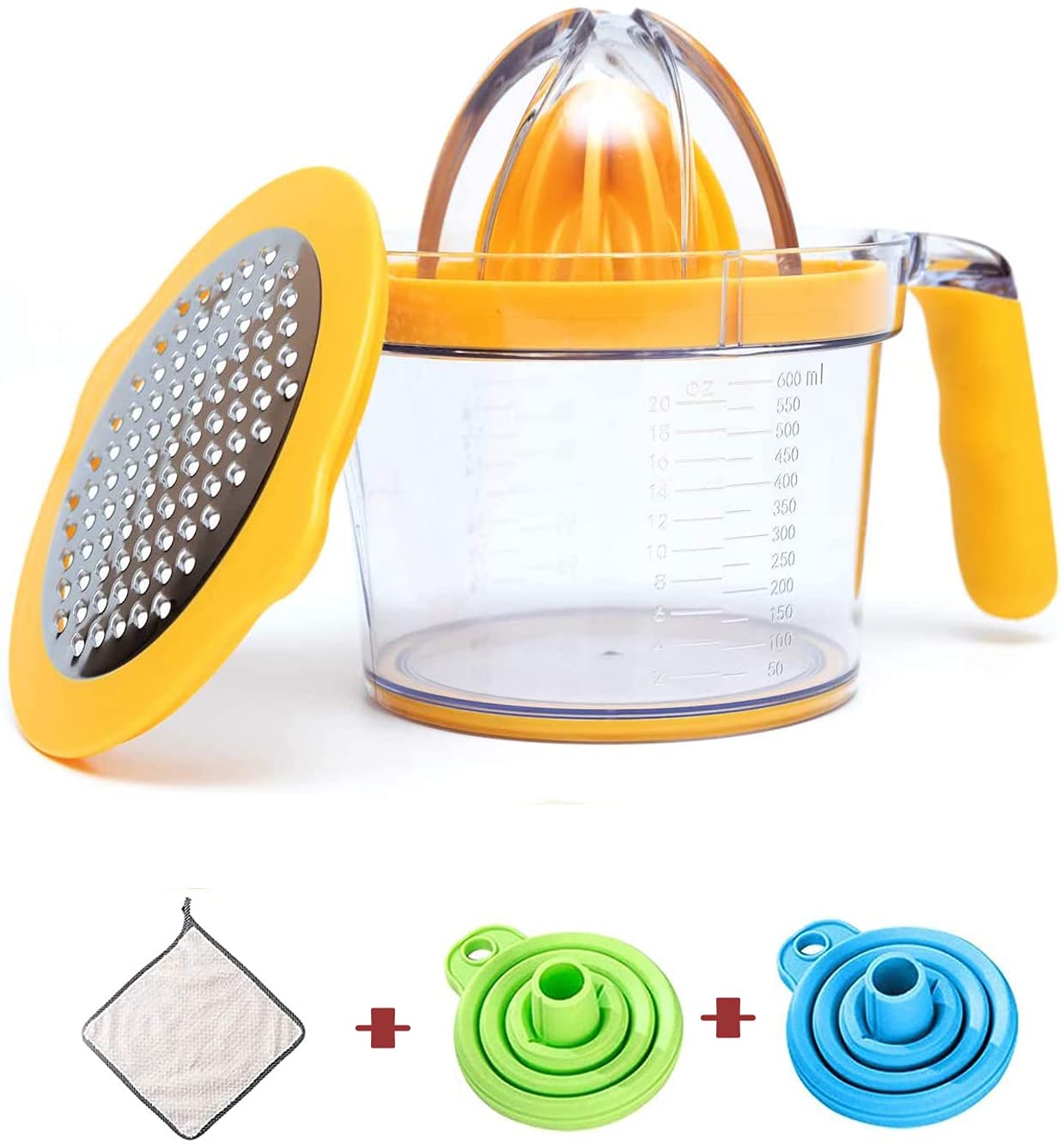 【Bans sale on Walmart】 7 Pcs Lemon Squeezer, 20 OZ Large Capacity Manual Citrus Juicer, Bonus Silicone Funnels & Kitchen Towel (Yellow)