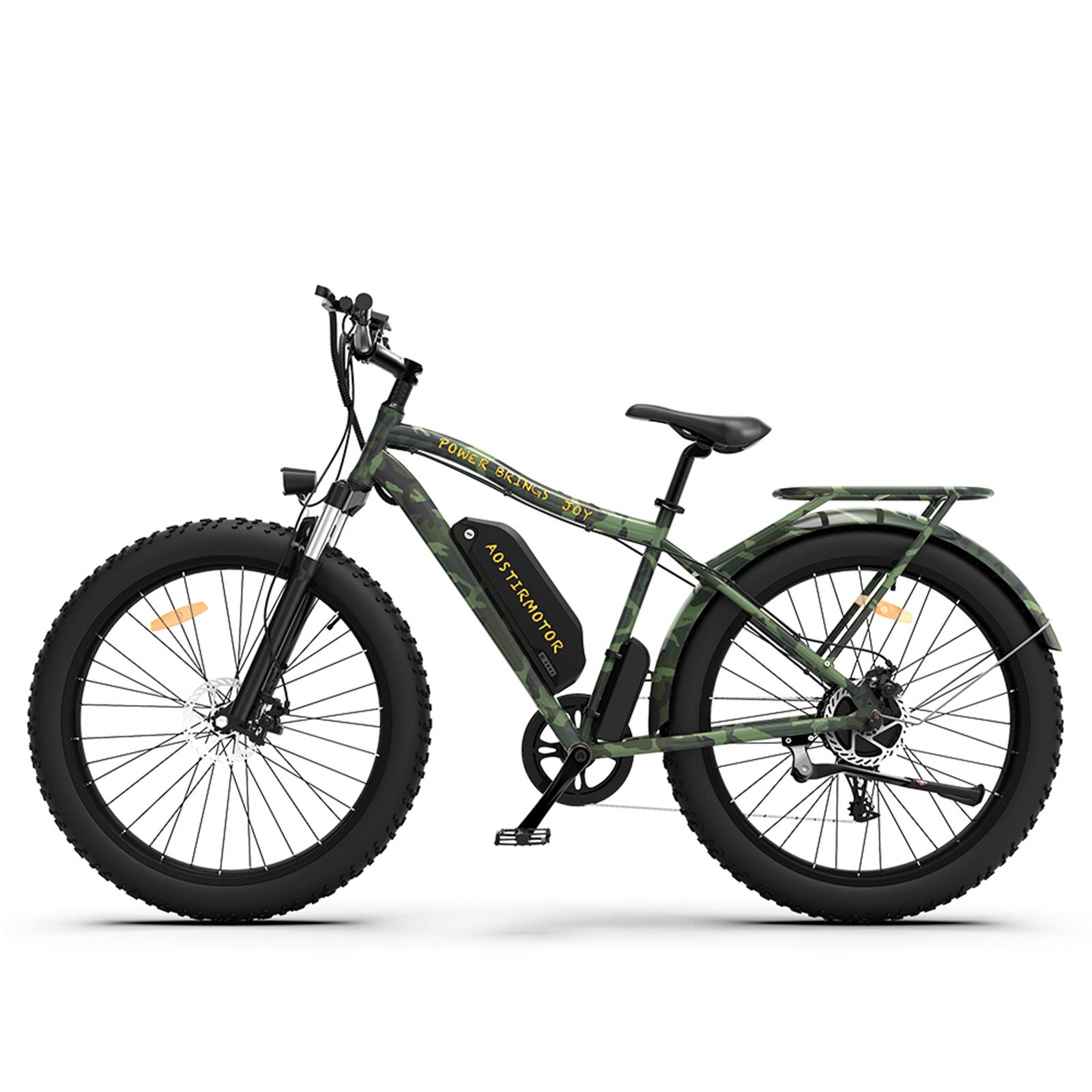 AOSTIRMOTOR 26" 750W Camouflage Electric Bike Fat Tire P7 48V 13AH Removable Lithium Battery for Adults with Detachable Rear Rack Fender(Black)S07-D minimum price：$1399