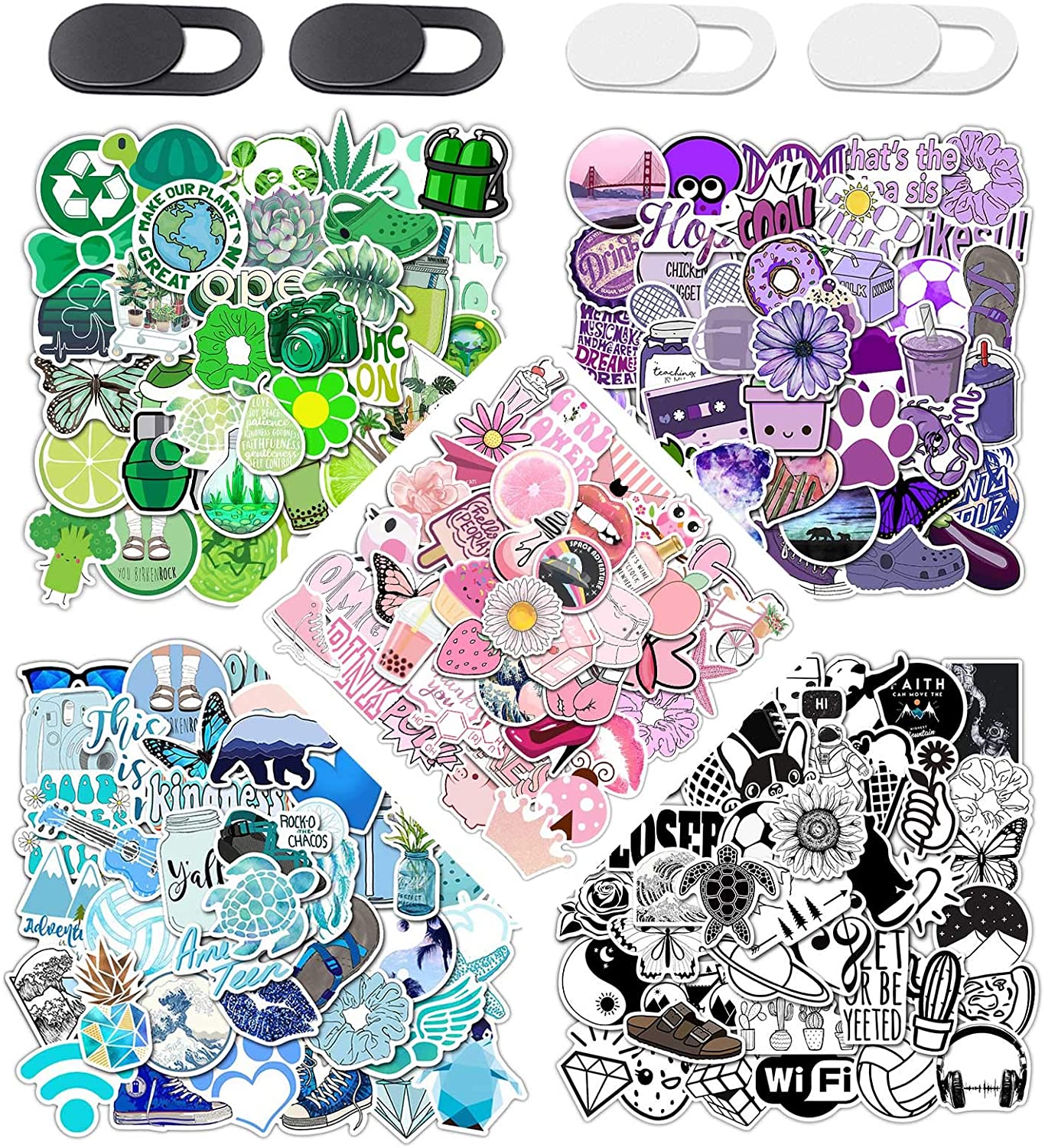 【Bans sale on Walmart】 (254 Pack) Mixed Stickers for Water Bottles, Waterproof Vinyl Decals Aesthetic Stickers for Teens, Best Gift for Adult, Children with 4 Webcam Cover Slide