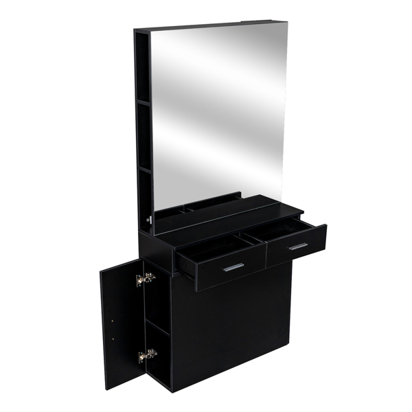 2-2 15厘E0刨花板麻面 2抽2门带镜子 沙龙柜 N001 黑色-6