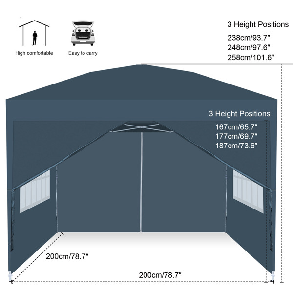 2x2M 弹出式速开凉棚 帐篷 210D 带防水涂层 带四块围布（两窗户+两门-双面拉锁）+ 收纳袋 蓝色-4