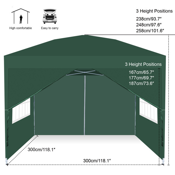 3x3M 弹出式速开凉棚 帐篷 210D 带防水涂层 带四块围布（两窗户+两门-双面拉锁）+ 收纳袋 绿色-5