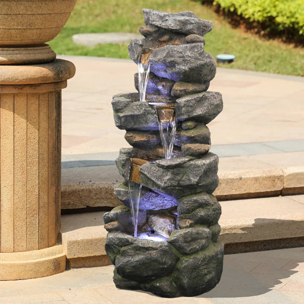 40英寸高堆叠模拟岩石喷泉带LED灯-4