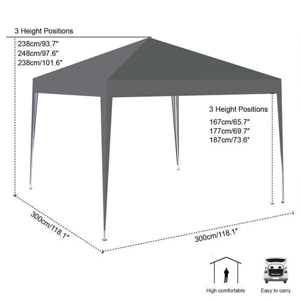 3x3M 弹出式速开凉棚 帐篷 210D 带防水涂层 + 收纳袋 深灰色-2