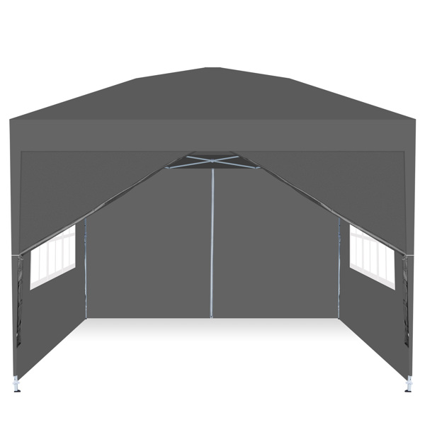 2x2M 弹出式速开凉棚 帐篷 210D 带防水涂层 带四块围布（两窗户+两门-双面拉锁）+ 收纳袋 灰色-2