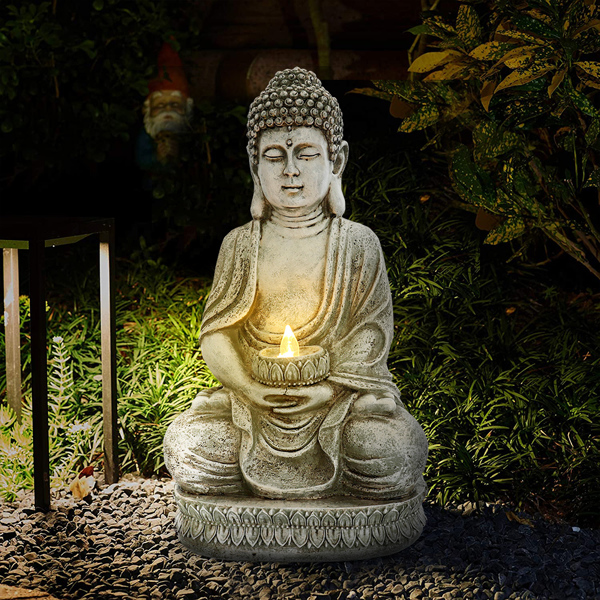 冥想坐佛太阳能灯户外花园露台雕像灯装饰-4