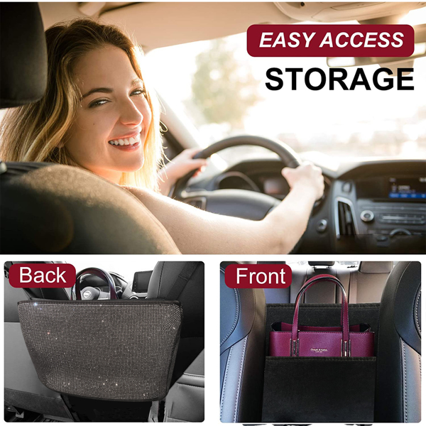 【沃尔玛禁售】汽车钻石收纳袋 Bling Handbag Holder for Car, Large Capacity Car Seat Organizer, Purse Bling Organizer White Diamond-3