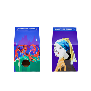 叮可生活SANTU艺术系列牛奶盒猫窝猫抓板蓝色舞蹈 Tinklylife Santu Art Milkbox Cat House And Scratcher Blue Dance