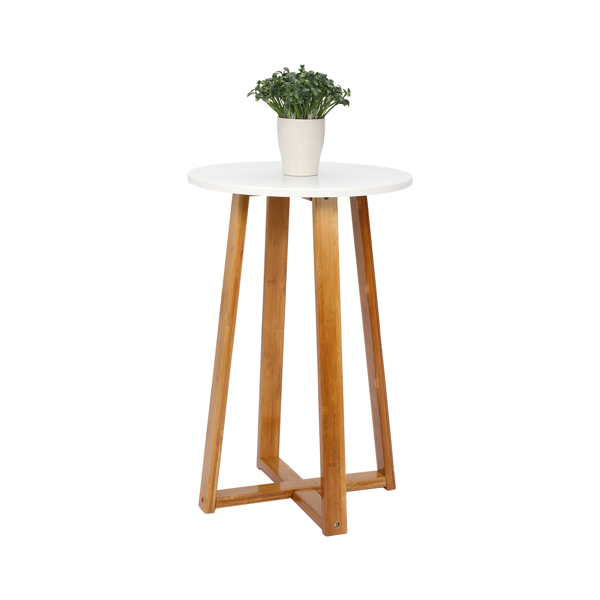 单层 楠竹 边桌 40*37*59.5cm 圆形 白色桌面 原木色桌腿 N101-7
