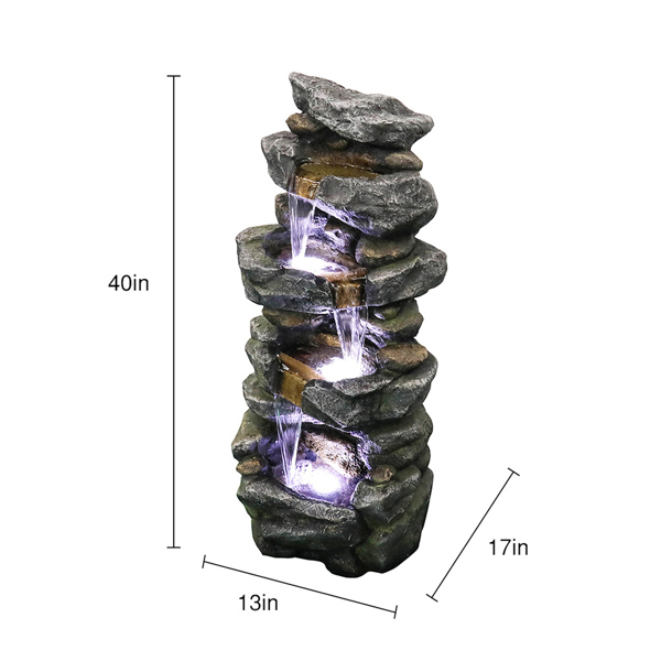 40英寸高堆叠模拟岩石喷泉带LED灯-5