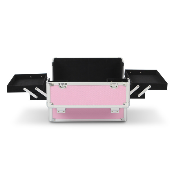 四合一化妆箱 平纹 带4个轮子 铝制边框 粉色-11