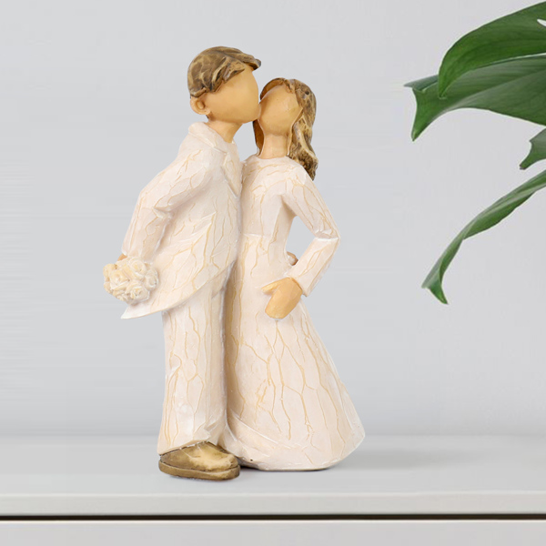 接吻情侣雕像雕塑手工雕刻小雕像，适合家庭办公室装饰-2