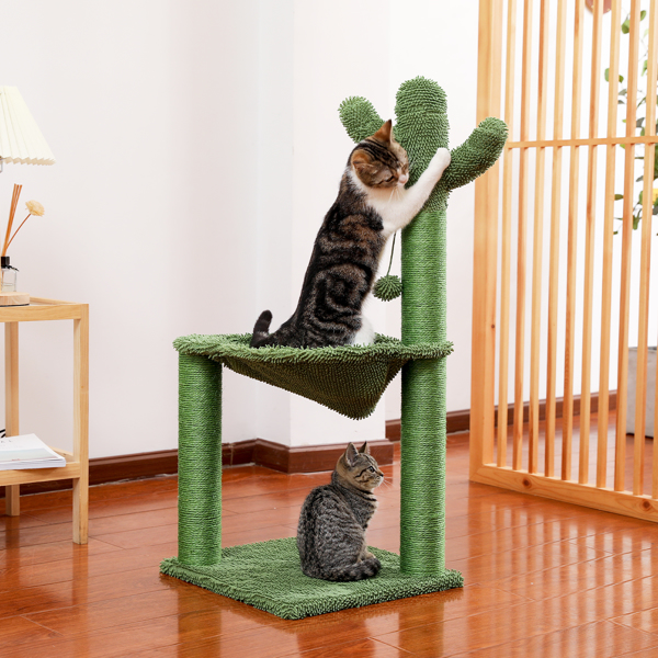 绿色仙人掌猫台带有猫抓柱，吊床和吊球，猫互动玩具适合中大型猫-3