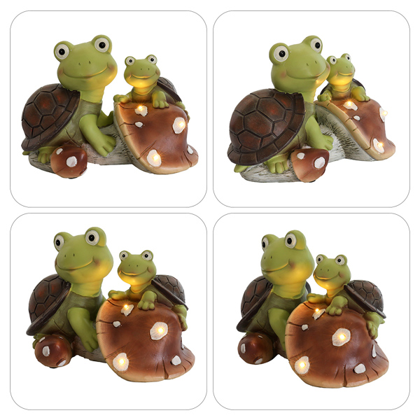 花园雕像可爱的青蛙脸龟小雕像，太阳能树脂动物雕塑，带 3 个用于露台、草坪、花园装饰的 LED 灯【周末无法发货，谨慎下单】-5
