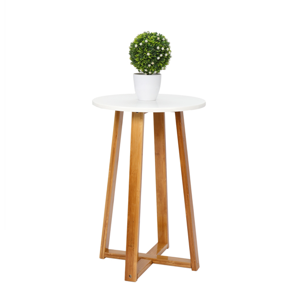单层 楠竹 边桌 40*37*59.5cm 圆形 白色桌面 原木色桌腿 N101-4