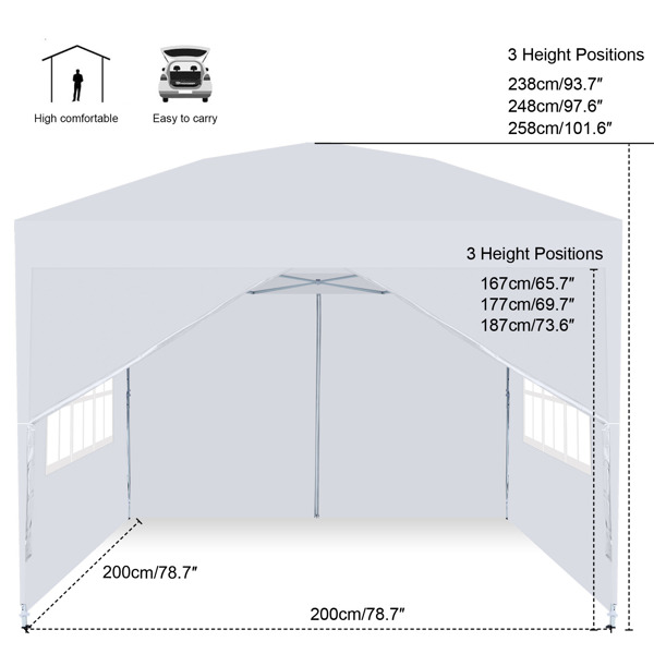 2x2M 弹出式速开凉棚 帐篷 210D 带防水涂层 带四块围布（两窗户+两门-双面拉锁）+ 收纳袋 白色-4