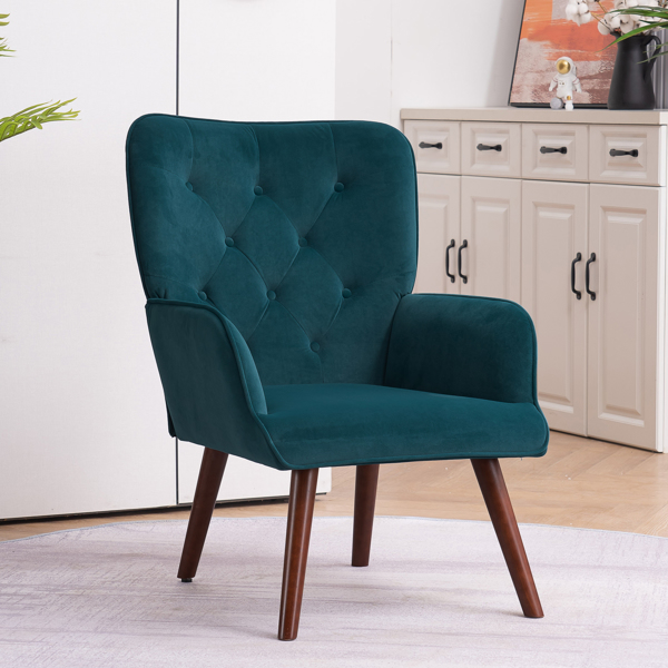靠背拉点 绒布 软包 蓝绿色 室内休闲椅 简约北欧风格 S101-24
