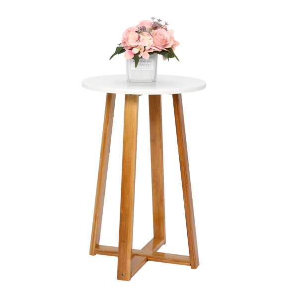 单层 楠竹 边桌 40*37*59.5cm 圆形 白色桌面 原木色桌腿 N101-3