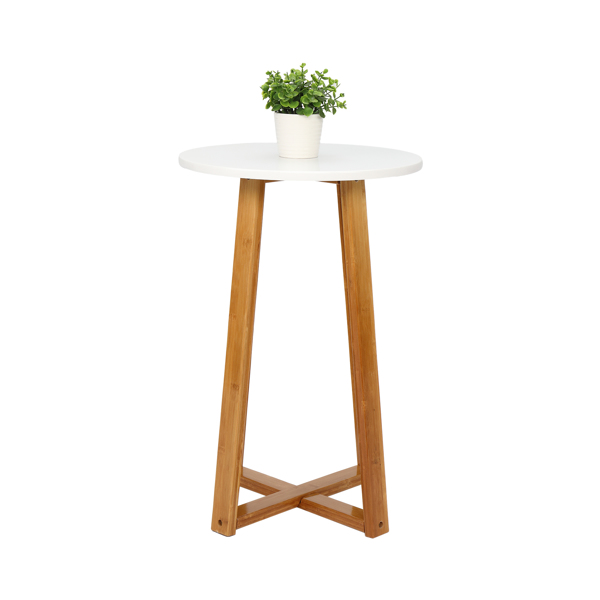 单层 楠竹 边桌 40*37*59.5cm 圆形 白色桌面 原木色桌腿 N101-5