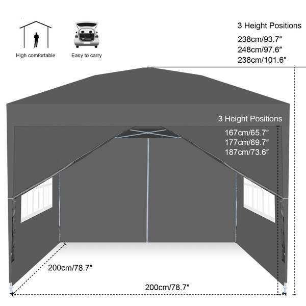 2x2M 弹出式速开凉棚 帐篷 210D 带防水涂层 带四块围布（两窗户+两门-双面拉锁）+ 收纳袋 灰色-3