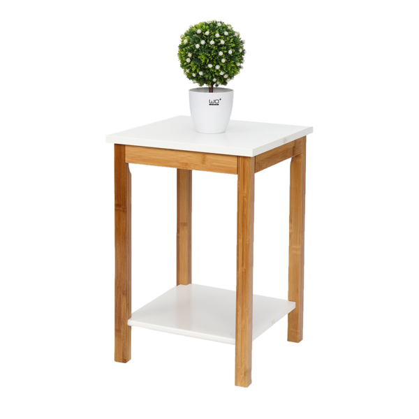 双层 楠竹 边几 长方形 白色桌面 原木色桌腿 34*34*50cm N101-5