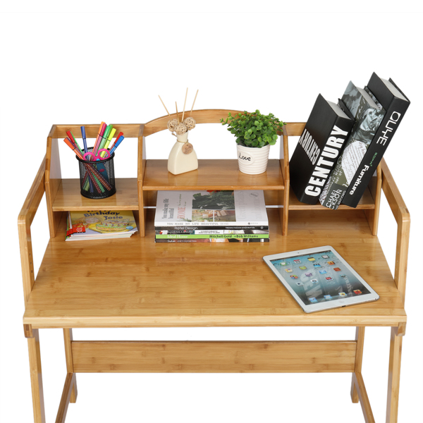 Sturdy Eco-Friendly Bamboo Kids Table Desk And Chair with Shelves